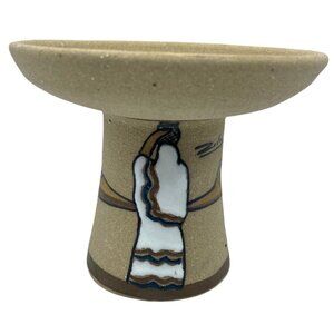 Handcrafted Pottery Candle Holder Painted Desert Motif & Cactus Southwest Design